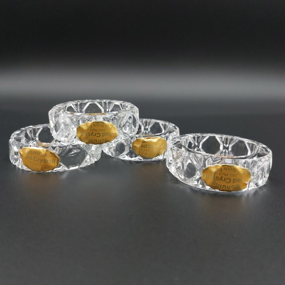 Vintage 24% Lead Crystal Napkin Rings Set of 4, Diamond Cut, MCM Dining